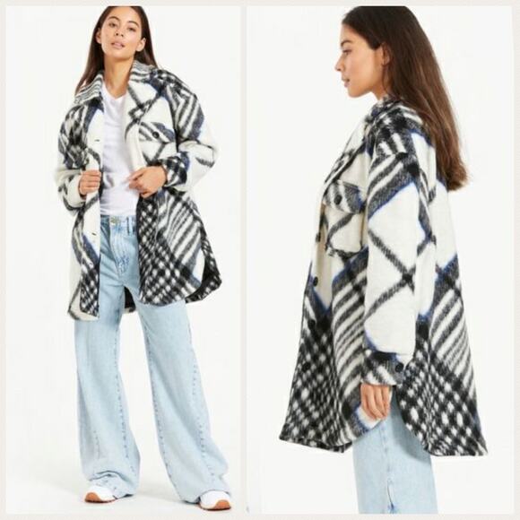 Anine Bing The Oakley Shacket Oversized In Cream Tartan Plaid Jacket Size L - Picture 2 of 16